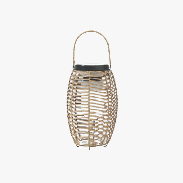 Ritta Lampadaire Lanterne Vintage, Métal/Rotin, Bois, Salon - Neutralighting