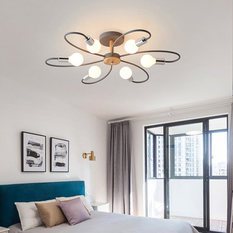 Aria Plafonnier Fleur Nordique, Metal/Verre, Vert/Gris, Chambre - Neutralighting