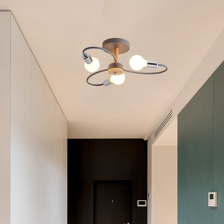 Aria Plafonnier Fleur Nordique, Metal/Verre, Vert/Gris, Chambre - Neutralighting