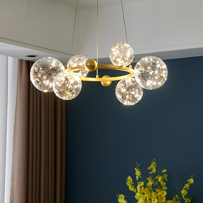 Valentina Suspension Boule Moderne, Métal/Verre, Doré/Noir, Salon - Neutralighting