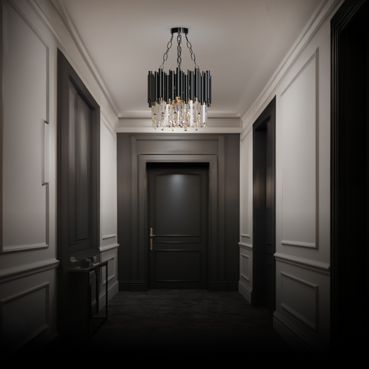 Kristy Suspension LED Industrielle Noir Cylindrique En Verre/Métal Salon - Neutralighting