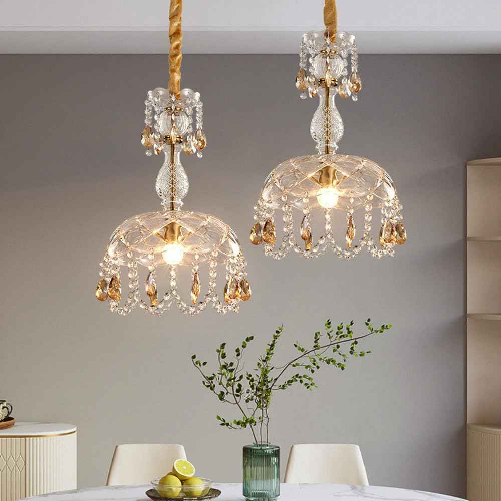 Kristy Rétro LED Cristal Rond Suspension Or Verre Chambre À Coucher - Neutralighting