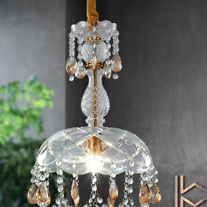 Kristy Rétro LED Cristal Rond Suspension Or Verre Chambre À Coucher - Neutralighting