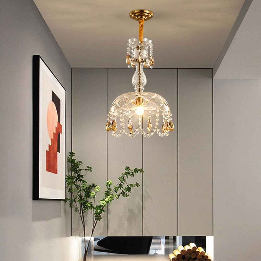 Kristy Rétro LED Cristal Rond Suspension Or Verre Chambre À Coucher - Neutralighting