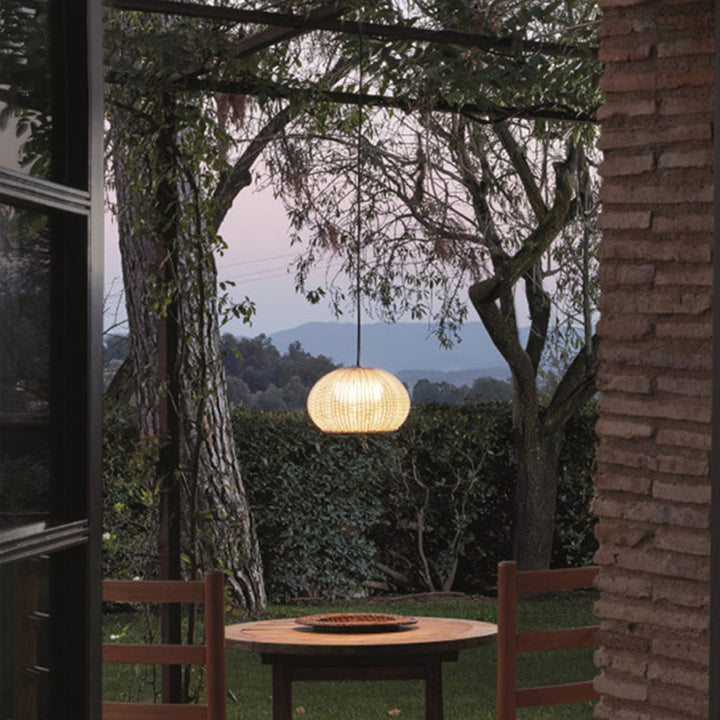 Ritta Moderne LED Suspension Café Beige Métal/Rotin Extérieur - Neutralighting
