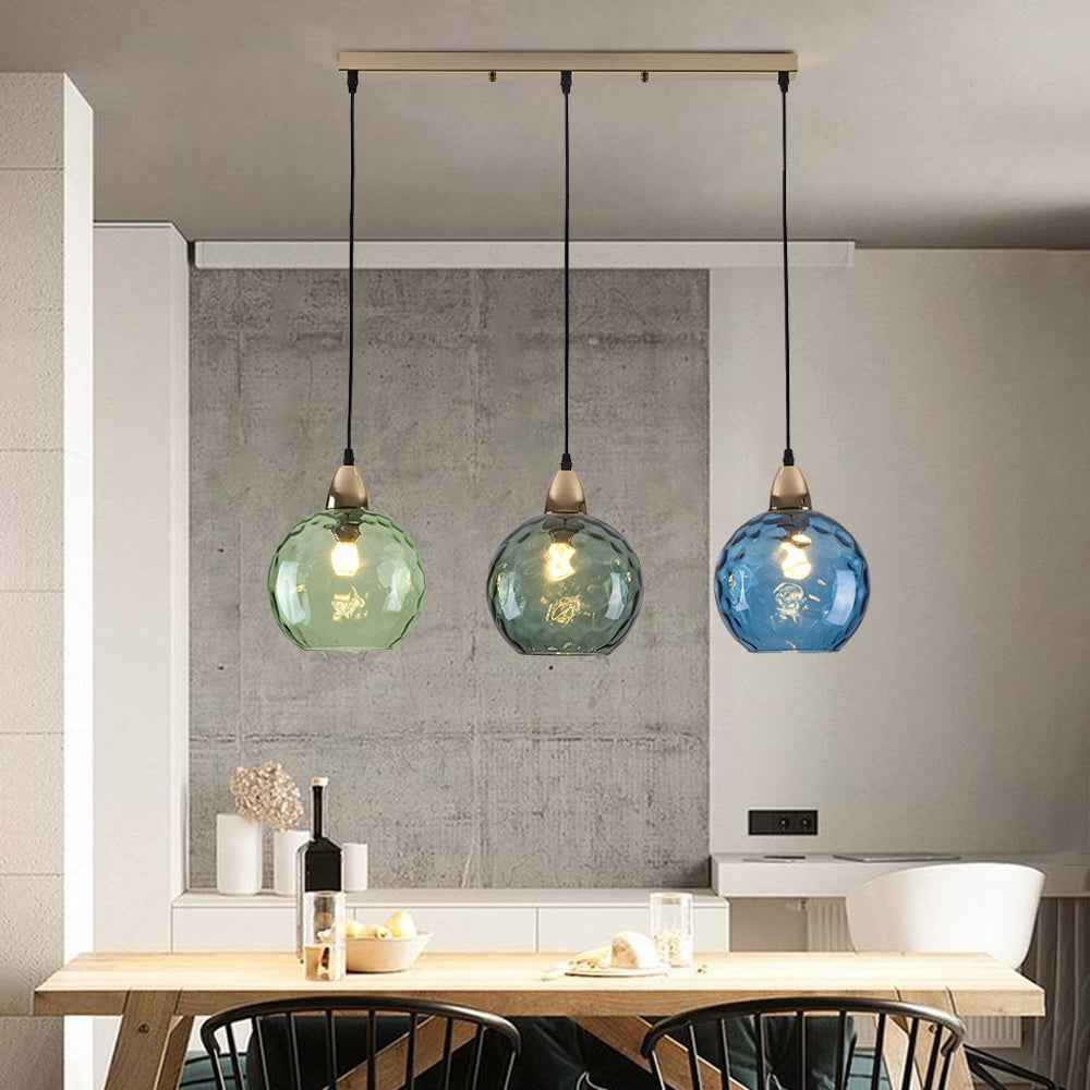 Valentina Suspension Boule Ondulation Nortique Métal/Verre Vert/Gris Salon - Neutralighting