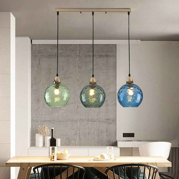 Valentina Suspension Boule Ondulation Nortique Métal/Verre Vert/Gris Salon - Neutralighting