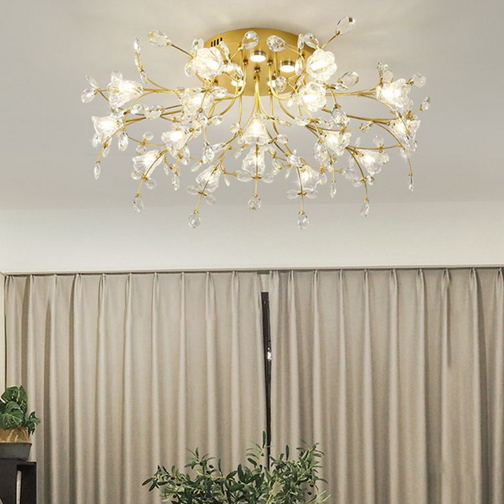 Arisha Design LED Plafonnier Fleur Art Deco Métal/Verre Doré Salon/Chambre à Coucher - Neutralighting