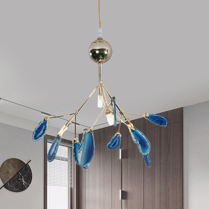 Arisha Art LED Suspension Bleu Métal Agate Salon Chambre à coucher - Neutralighting