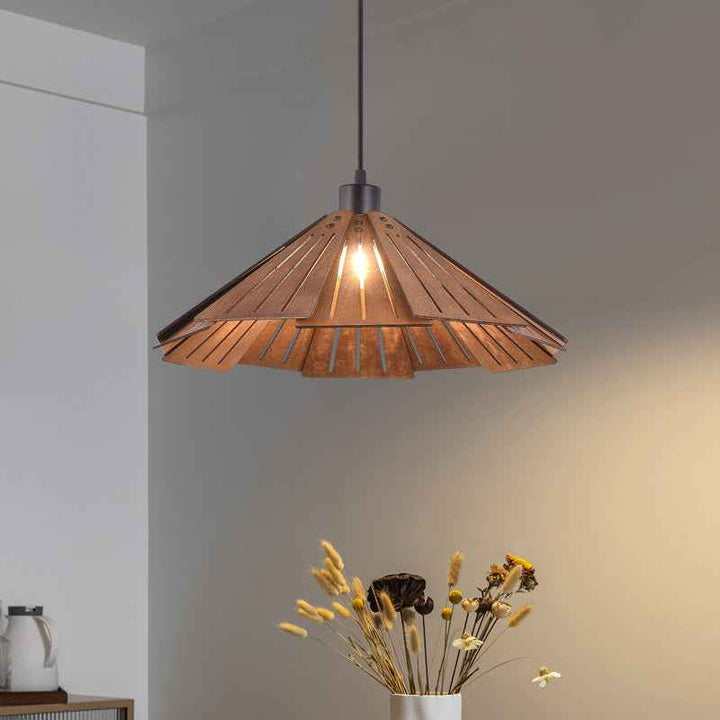 Muto Luminaires Suspension Rétro, Jaune/Brun, Métal &amp; Bois - Neutralighting