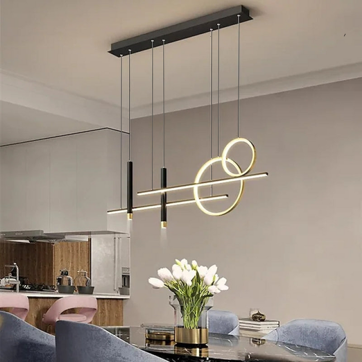 Arisha Suspension Linéaire Moderne, Métal/Acrylique/Gel de Silice, Noir/Doré,Salon - Neutralighting