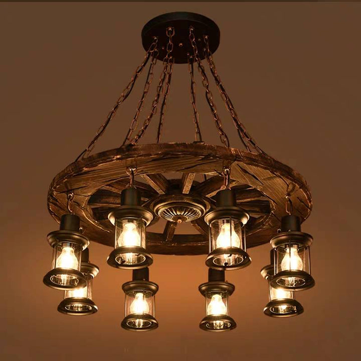 Epoch Ronde Vintage LED Lustre Bois/Métal/Verre Salon Cuisine - Neutralighting