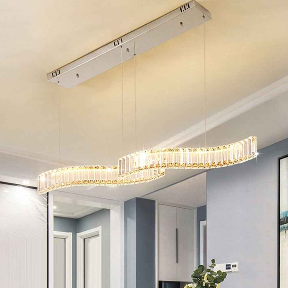 Kristy Luminaires Suspensions LED Wave Moderne Grande Cristal Métal Argent/Or Salon/Cuisine - Neutralighting