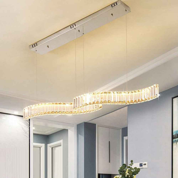 Kristy Luminaires Suspensions LED Wave Moderne Grande Cristal Métal Argent/Or Salon/Cuisine - Neutralighting
