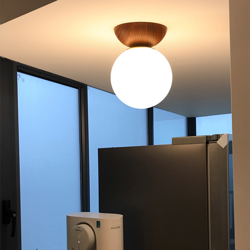 Valentina Nordique Japonais Glob LED Plafonnier/Suspension Métal Verre Chambre à coucher, Burlywood - Neutralighting