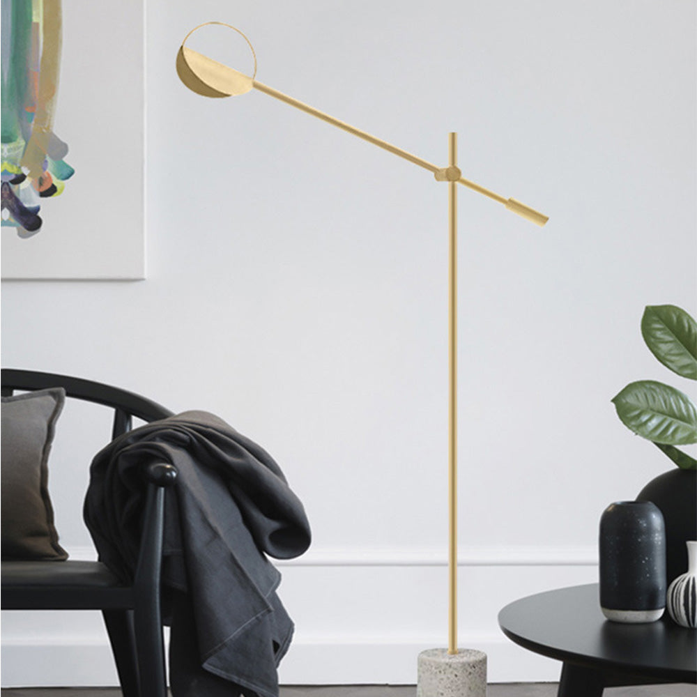 Mira Lampadaire Linéaire/Hémicycle Minimaliste Métal/Terrazzo Noir/Doré Salon - Neutralighting