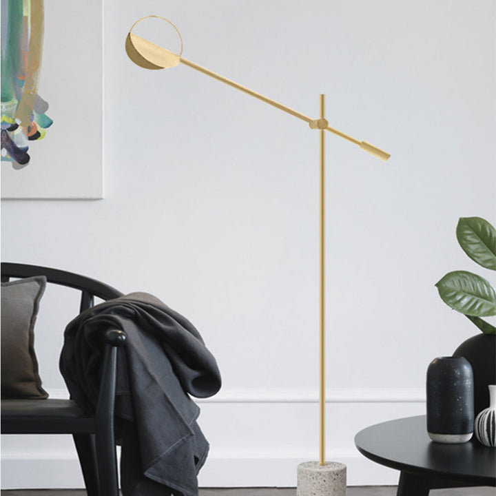 Mira Lampadaire Linéaire/Hémicycle Minimaliste Métal/Terrazzo Noir/Doré Salon - Neutralighting