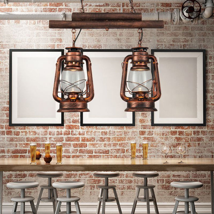 Silva Luminaires Suspensions Lanterne Vintage Métal/Verre Laiton/Cuivre Salon/Salle à manger - Neutralighting