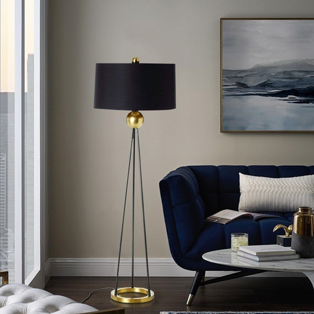 Mira Design Lampadaire Tripod Simple Tissu/Métal Noir Salon/Bureau - Neutralighting
