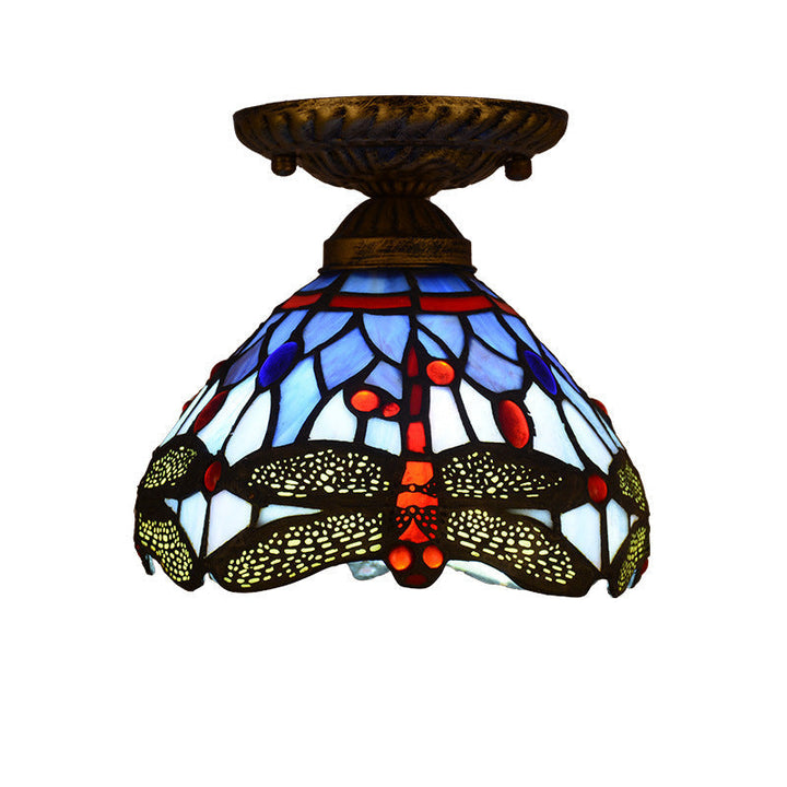 Tiffany Plafonnier Dôme Vintage, Métal/Verre, Coloré, Salon - Neutralighting