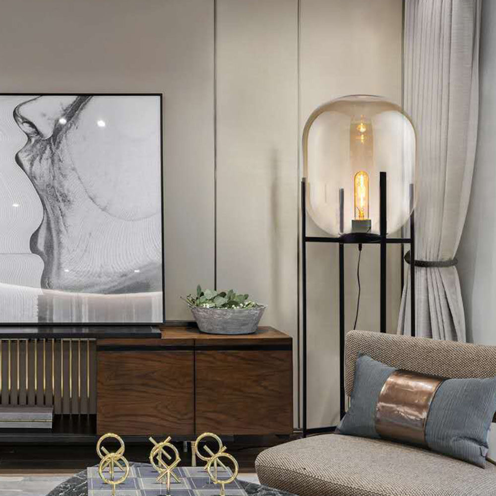 Mira Design Lampadaire Globe Moderne Verre/Métal Noir Chambre/Salon - Neutralighting