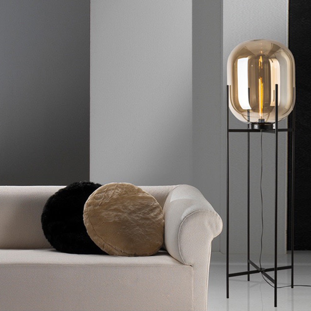 Mira Design Lampadaire Globe Moderne Verre/Métal Noir Chambre/Salon - Neutralighting