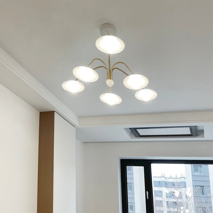 Arisha Suspension Fleur Art Déco, Métal/Verre, Blanc, Salon - Neutralighting