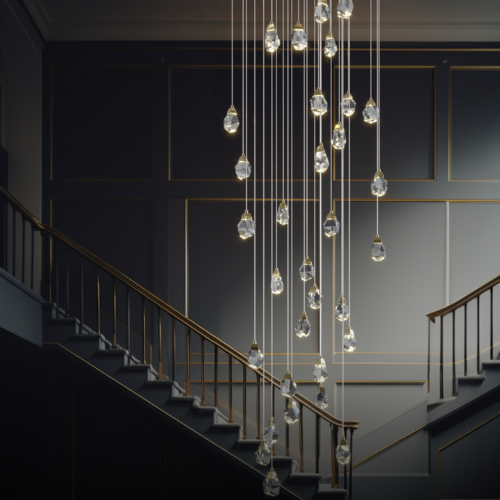 Kristy Luminaire Or Suspension Verre/Métal Pierres Chambre/Salon - Neutralighting