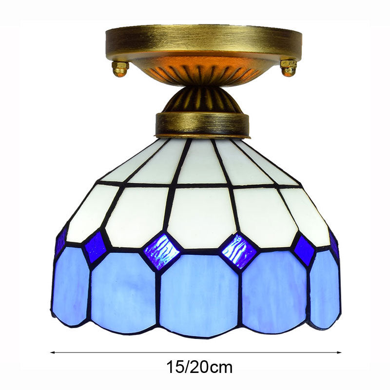 Tiffany Plafonnier Dôme Vintage, Métal/Verre, Coloré, Salon - Neutralighting