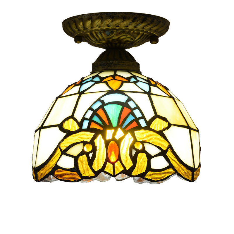 Tiffany Plafonnier Dôme Vintage, Métal/Verre, Coloré, Salon - Neutralighting