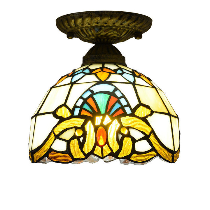 Tiffany Plafonnier Dôme Vintage, Métal/Verre, Coloré, Salon - Neutralighting