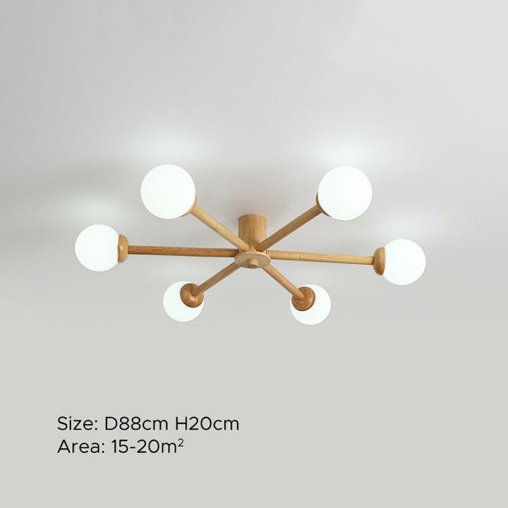 Muto Plafonnier Boule Moderne, Bois/Verre, Bois, Salon - Neutralighting