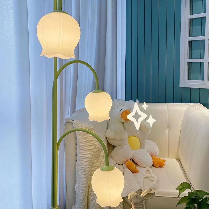 Arisha Lampadaire Fleur/Multi Art Deco, Métal/Verre, Blanc, Salon - Neutralighting