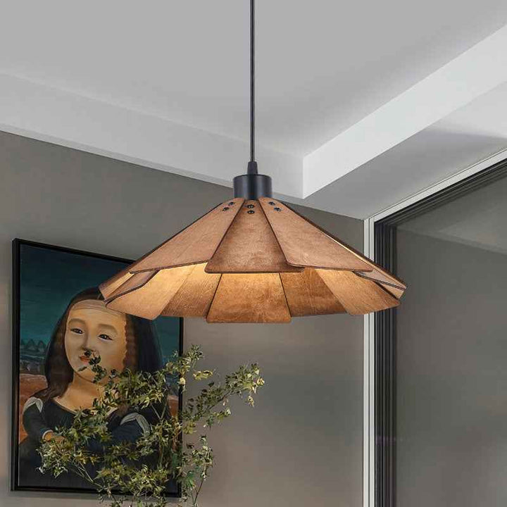 Muto Luminaires Suspension Rétro, Jaune/Brun, Métal &amp; Bois - Neutralighting