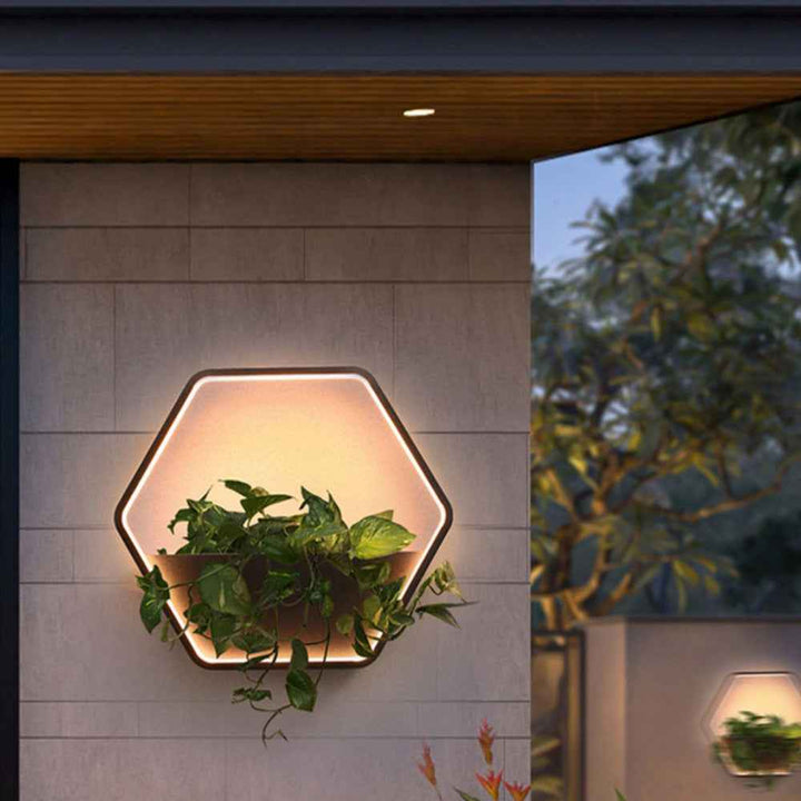Ray Applique Murale Extérieure Hexagone Nordique, Métal, Noir, Clôture - Neutralighting
