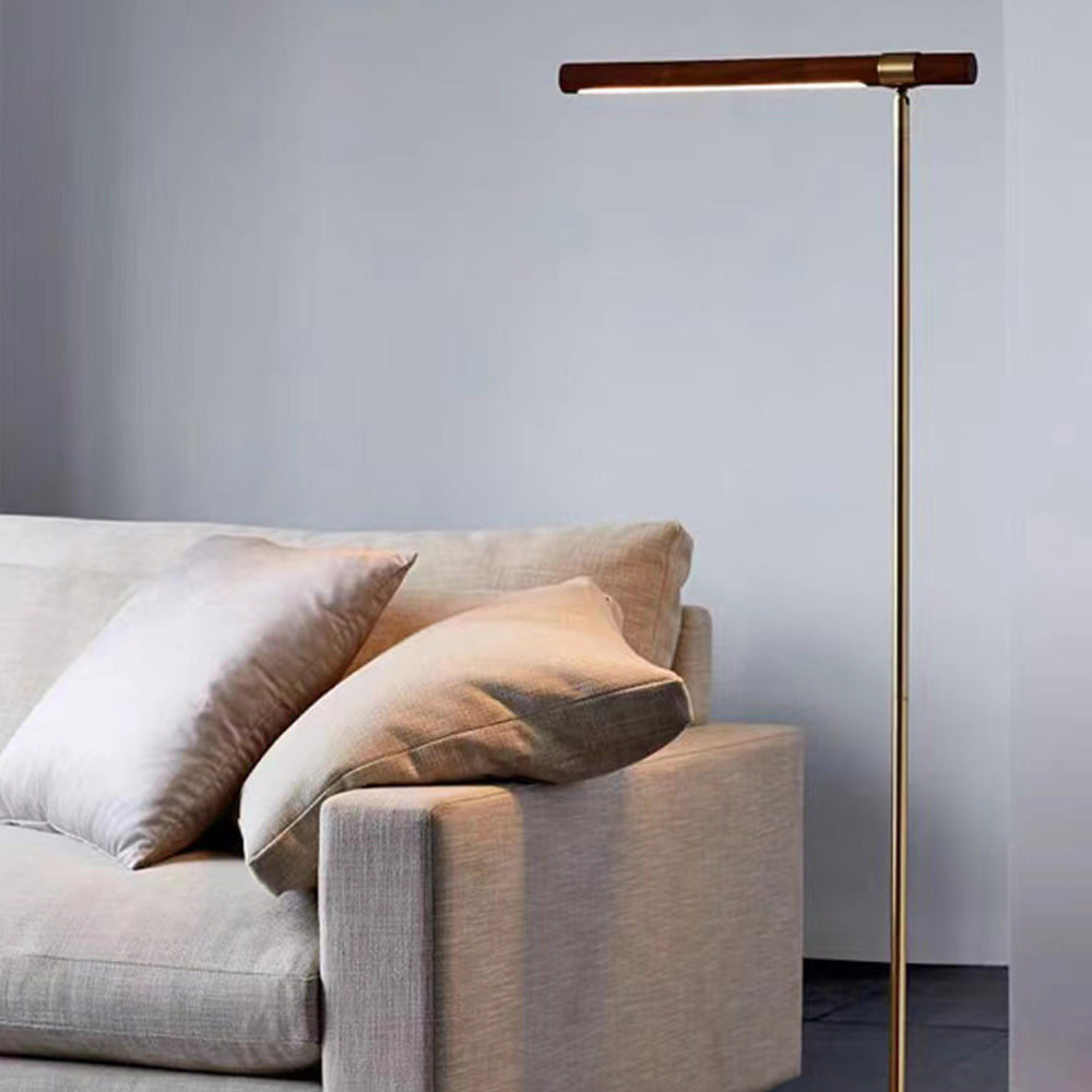 Ray Lampadaire Linéaire Moderne, Métal/Bois, Doré, Salon - Neutralighting