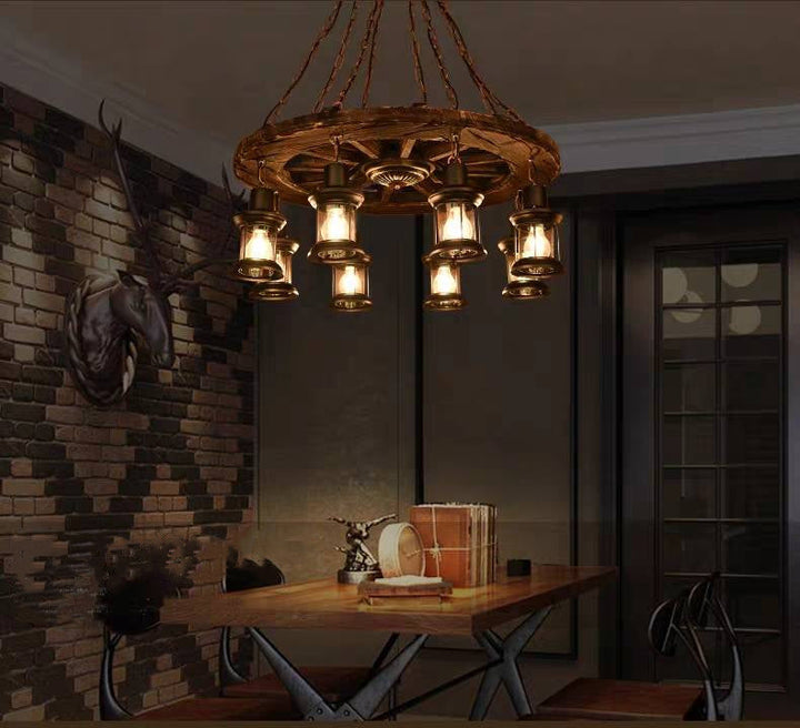 Epoch Ronde Vintage LED Lustre Bois/Métal/Verre Salon Cuisine - Neutralighting