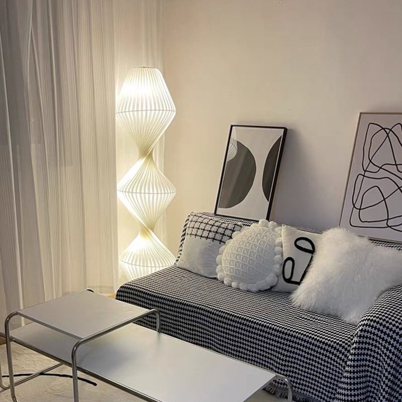 Ritta Lampadaire Plissé Moderne, Métal/Tissu, Blanc, Chambre - Neutralighting
