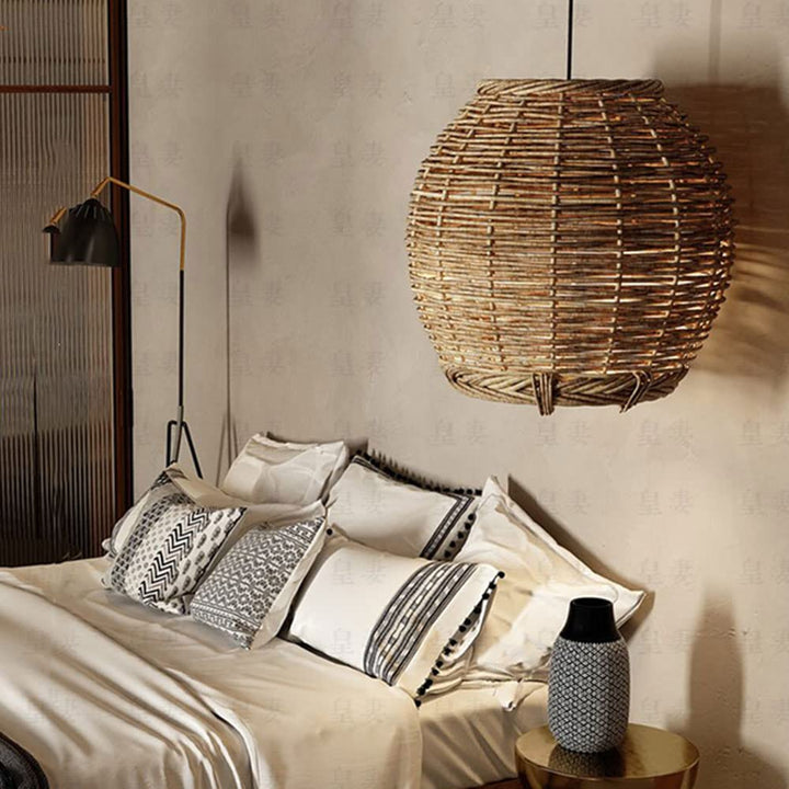 Ritta Suspension Luminaire LED Bois Rotin Salon/Salle à Manger - Neutralighting