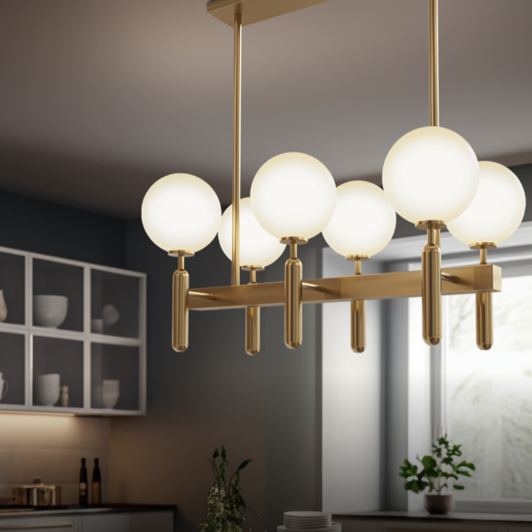 Kristy Luminaire LED Lustre Moderne Verre/Métal Doré/Blanc Salon - Neutralighting
