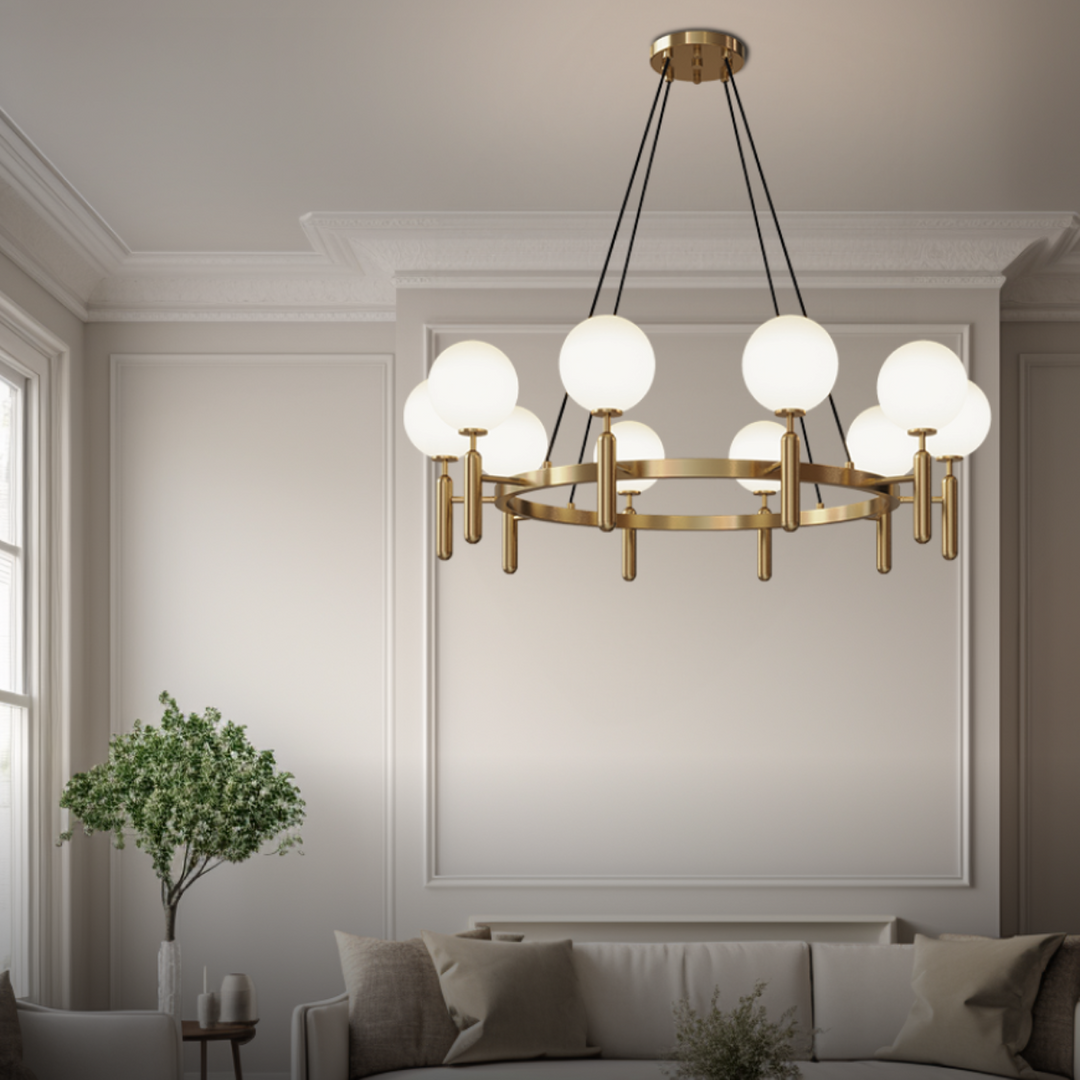 Kristy Luminaire LED Lustre Moderne Verre/Métal Doré/Blanc Salon - Neutralighting