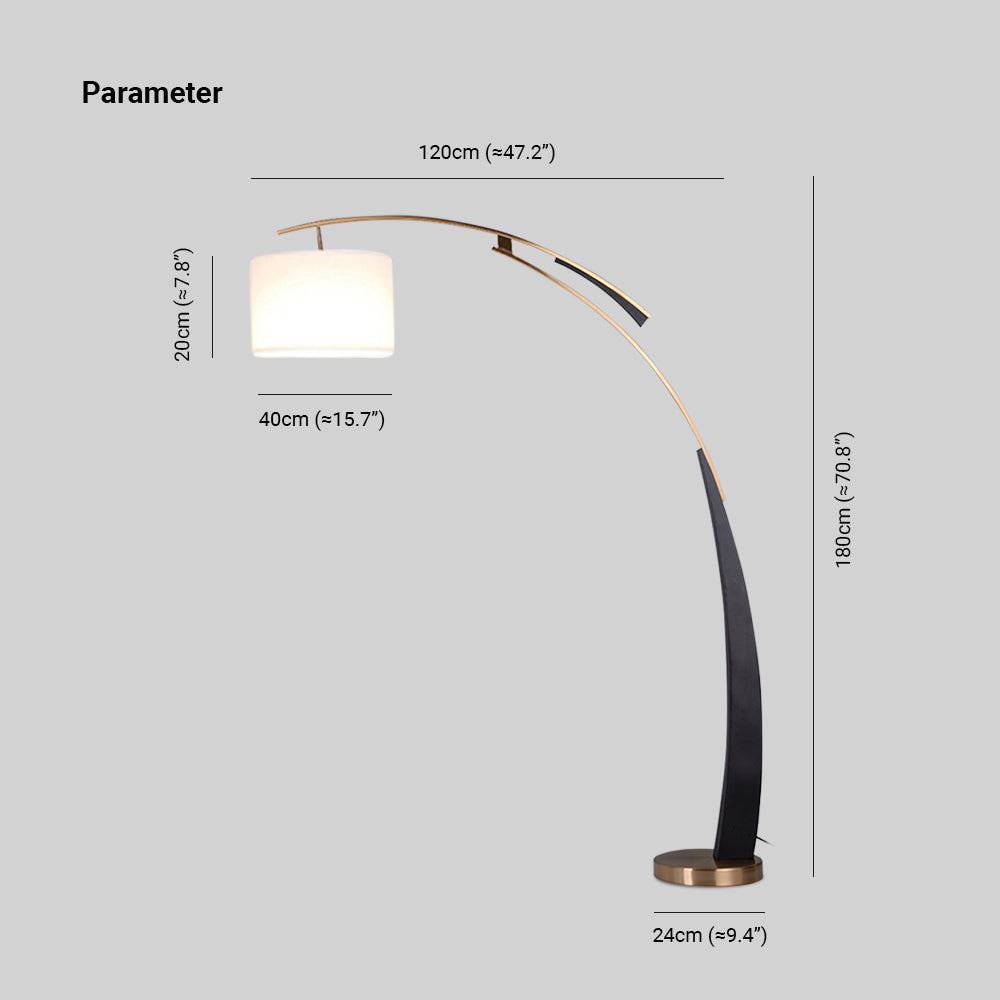 Mira Design Italien Lampadaire Arc Moderne Métal/Tissu Noir/Doré Salon - Neutralighting