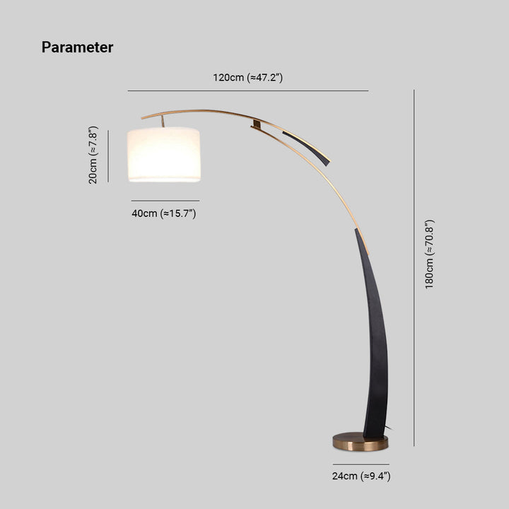 Mira Design Italien Lampadaire Arc Moderne Métal/Tissu Noir/Doré Salon - Neutralighting
