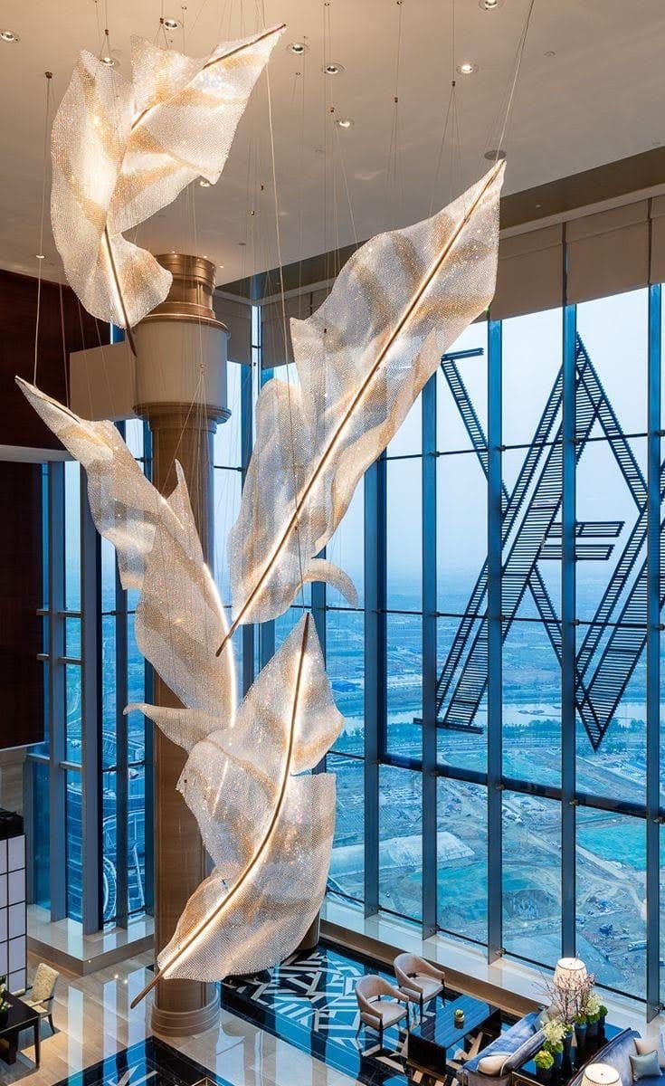 Zeshaen Chandelier en Verre Feuilles Tombantes Créatives - Neutralighting