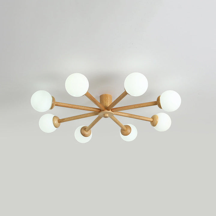 Muto Plafonnier Boule Moderne, Bois/Verre, Bois, Salon - Neutralighting
