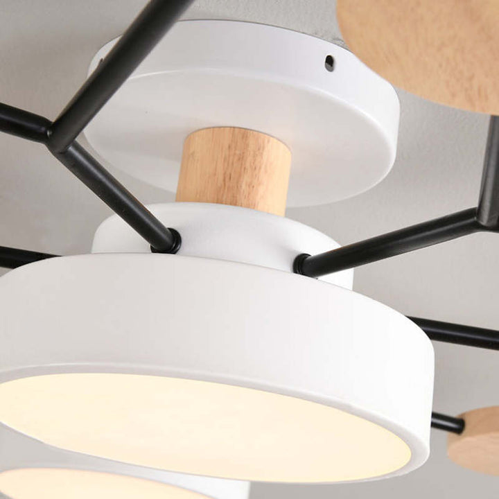 Arisha Plafonnier Rond Moderne, Métal/Bois, Blanc/Vert/Gris, Salon - Neutralighting