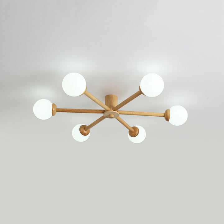 Muto Plafonnier Boule Moderne, Bois/Verre, Bois, Salon - Neutralighting