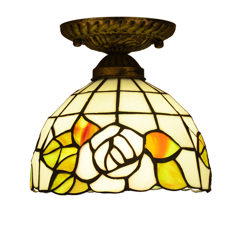Tiffany Plafonnier Dôme Vintage, Métal/Verre, Coloré, Salon - Neutralighting