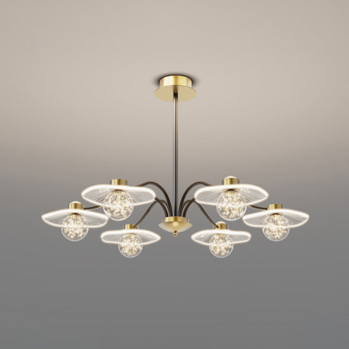 Arisha Suspension Multi Transitionnel, Métal/Acrylique/Verre, Doré, Salon/Chambre à Coucher - Neutralighting