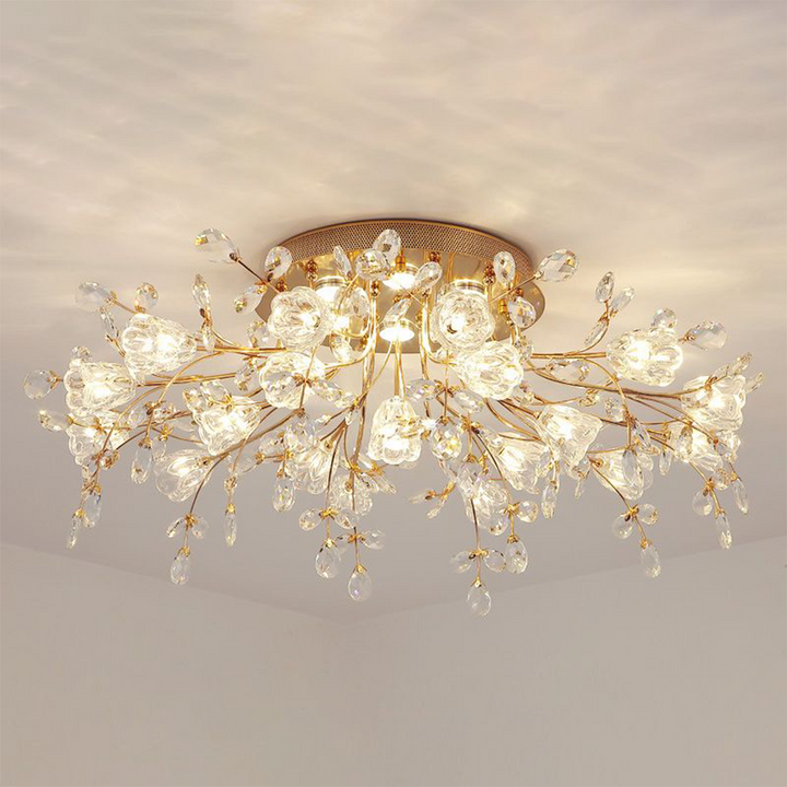 Arisha Design LED Plafonnier Fleur Art Deco Métal/Verre Doré Salon/Chambre à Coucher - Neutralighting
